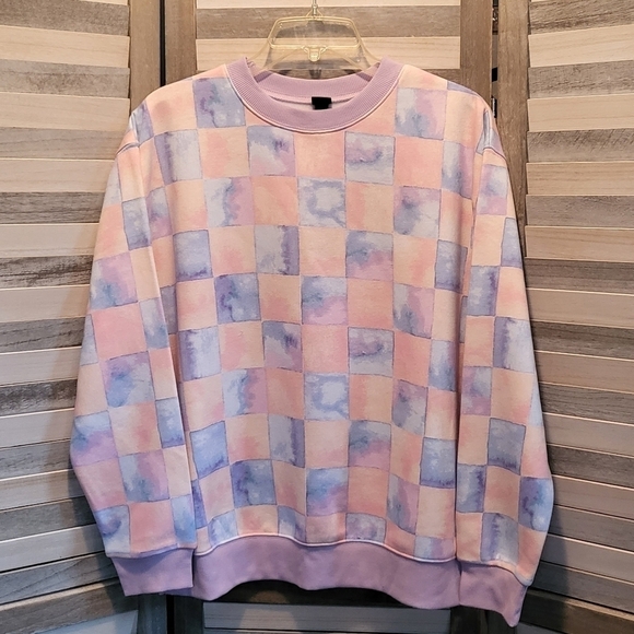 Blue checkered print fleece oversized sweatshirt & sweatpants | Wild Fab… - Picture 10 of 16